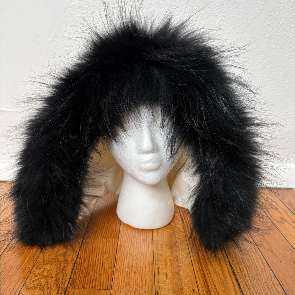 White Down Hood with Real Black Fox Fur Trim